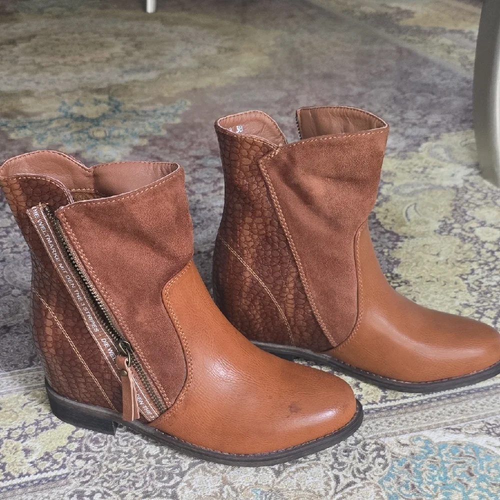 Leather Ankle Boots, 3" Hidden Hills Crocodile Pattern&Fur Inside. Sz 38/ Us 8 - Picture 6 of 9